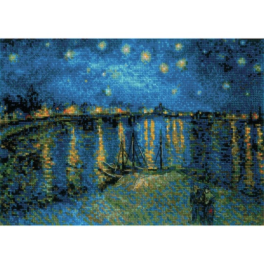 Starry Night Over Rhone by Impressionist Van Gogh Counted Cross Stitch Pattern